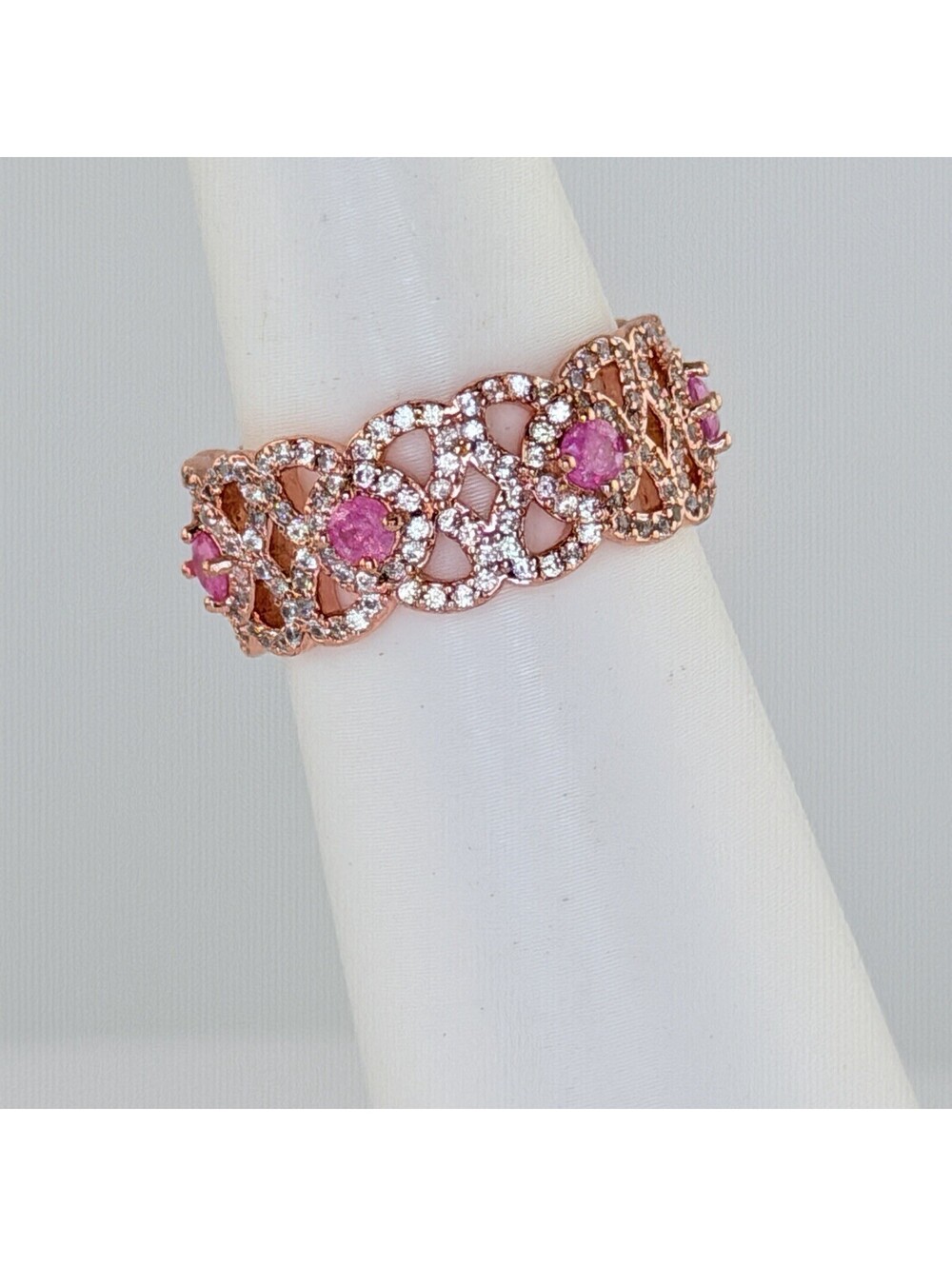 Bomb Party Ring Sz 9 "Laced with Love" Pink on Rose Gold CLOVERS